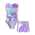 thumbnail image 1 of Linjinx Justaucorps Sans Manches à Col Rond pour Filles, Imprimé Ajouré Patchwork, avec Short Taille Haute Lavande 14, 1 of 1