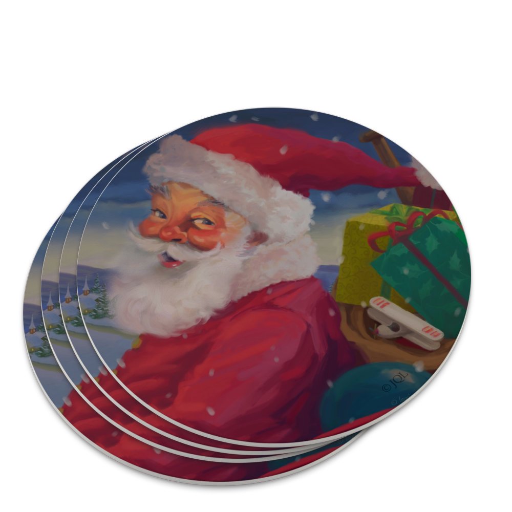 Christmas Holiday Santa Making His Rounds Novelty Coaster Set Walmart