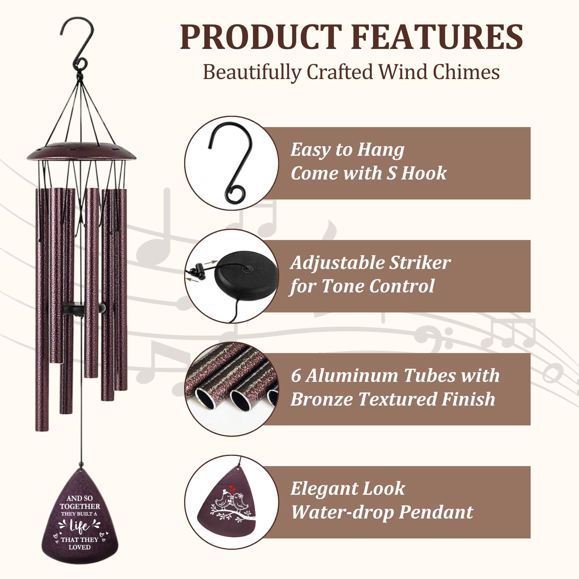 Wedding Gifts For Couples 2026  33.5 Inch Wind Chimes Shower Gift Bridal Newly Wed The Couple Mr And Mrs Newlyweds First Home Together