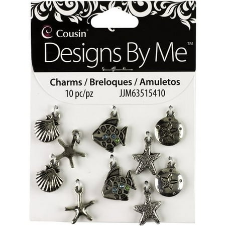 Fragments Charm - Cousin Metal & Acrylic Fish & Shell Charm, 10 Piece
