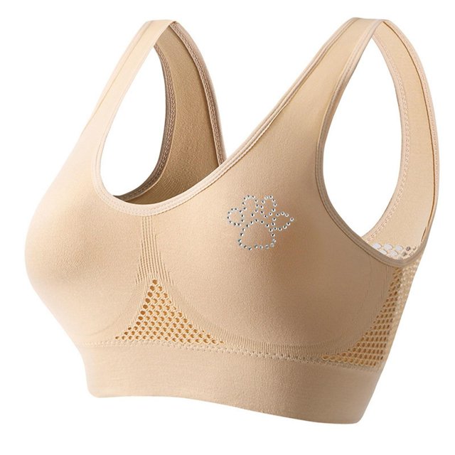Women's Rhinestone Sports Bra - Hollow Back Design w/ Wide Strap Support | Anti-Sagging Wireless Bra for Workouts & Mature Figures