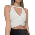 thumbnail image 3 of Top camisola sin espalda Ticfox con cordones cruzado Cuello en V profundo color puro Blanco S, 3 of 7