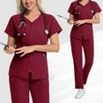 thumbnail image 5 of WULMLEO Womens Scrub Sets 2 Piece Short Sleeve Soft Comfortable Scrubs Outfits Stretch V Neck Casual Nurse Uniform Shirts and Joggers Petite Working Medical Nursing Workwear Wine L, 5 of 5