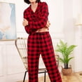 thumbnail image 6 of Promotion Promotion Women Pajamas Set Red Check Cardigan Shirt Trousers Casual Sleepwear Home Nighty Comfy Loungewear, 6 of 7