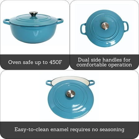 4.8qt Cast Iron Enamel Dutch Oven Teal - Spacious &  Cooking Pot