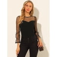 thumbnail image 2 of INSPIRE CHIC Blouse Haut pour Femme en Dentelle à Manches Longues à Col Rond en Maille à Pois en Forme de Cœur, 2 of 6
