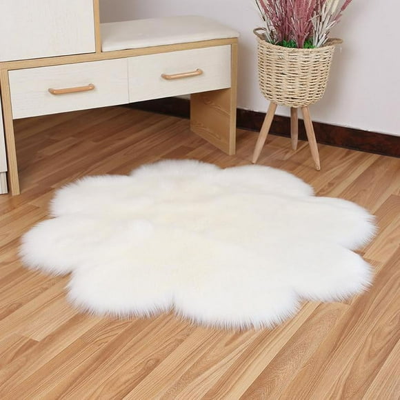 Faux Shearling Rug, White, Brown, Rug, Color Rug, Mat, Carpet, 35.4 inches (90 cm), White
