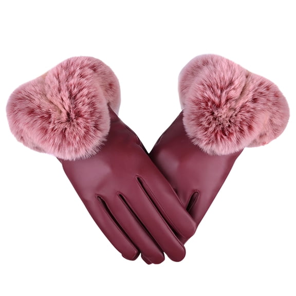 TELOLY Women's Lambskin Leather Gloves Thermal Winter Warm Driving Soft Lining Red Gloves Leather Gloves for Women Driving Gloves Women
