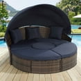 thumbnail image 2 of Patio Sectional Daybed, Outdoor Wicker Furniture Set with Retractable Canopy, Sectional Sofa Set w/Height Adjustable Table & Cushions for Patio Deck Poolside Garden Backyard, 2 of 8