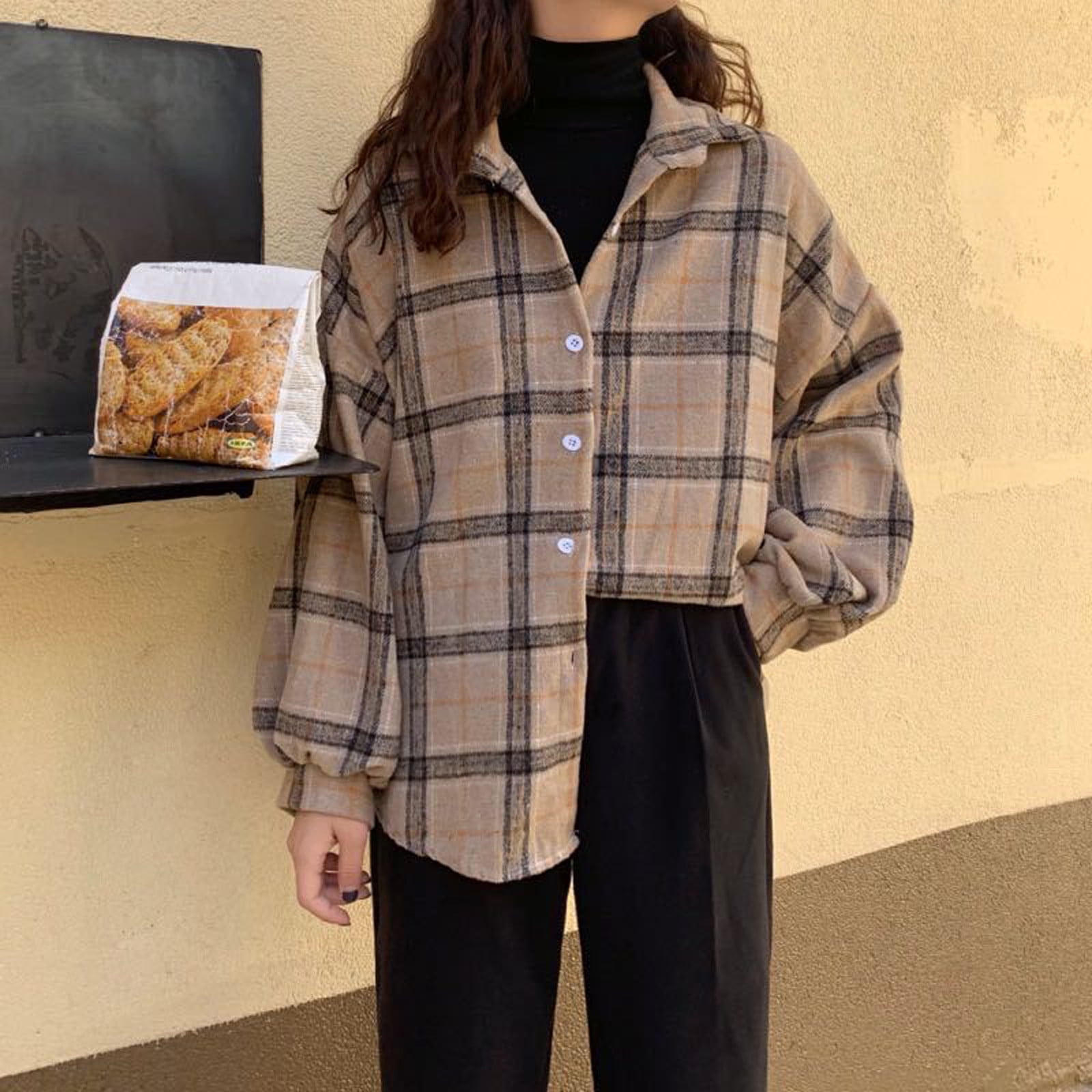 Cardigan Long Femme à Carreaux - Ouverture Devant, Manches Longues, Léger Et Décontracté - Tendance Oversize