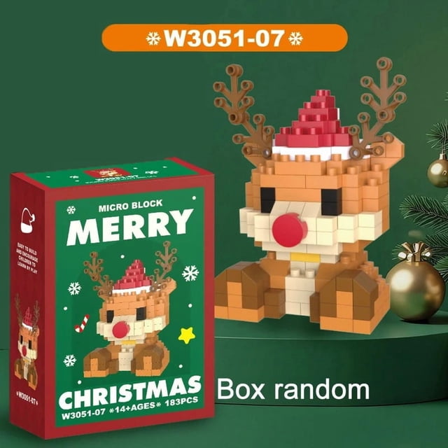 Christmas Micro Building Blocks Set, Santa Claus and Reindeer DIY Puzzle Assembly Bricks, Festive Table Decoration Ornament, Educational Creative Christmas Gift for Kids