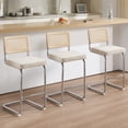 thumbnail image 2 of Zesthouse 26″ Rattan Bar Stools Set of 3, Linen Fabric Counter Height Chairs with Cane Back & Chrome Legs, Mid Century Cantilevered Design Barstools for Kitchen Island, Beige, 2 of 10