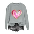 thumbnail image 2 of PiGOGI Printed Long Sleeve Loose T-Shirt for Women - Plus Size Valentine's Day Top Gray XL, 2 of 4