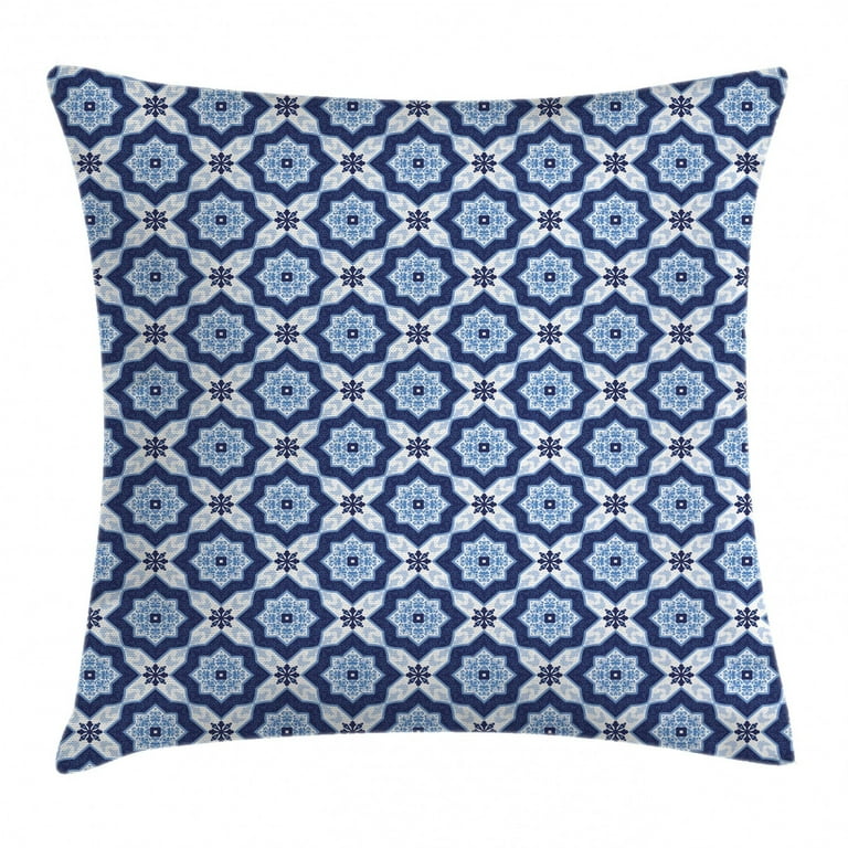 Indigo Throw Pillow Cushion Cover, Indian Oriental Moroccan - Main Image