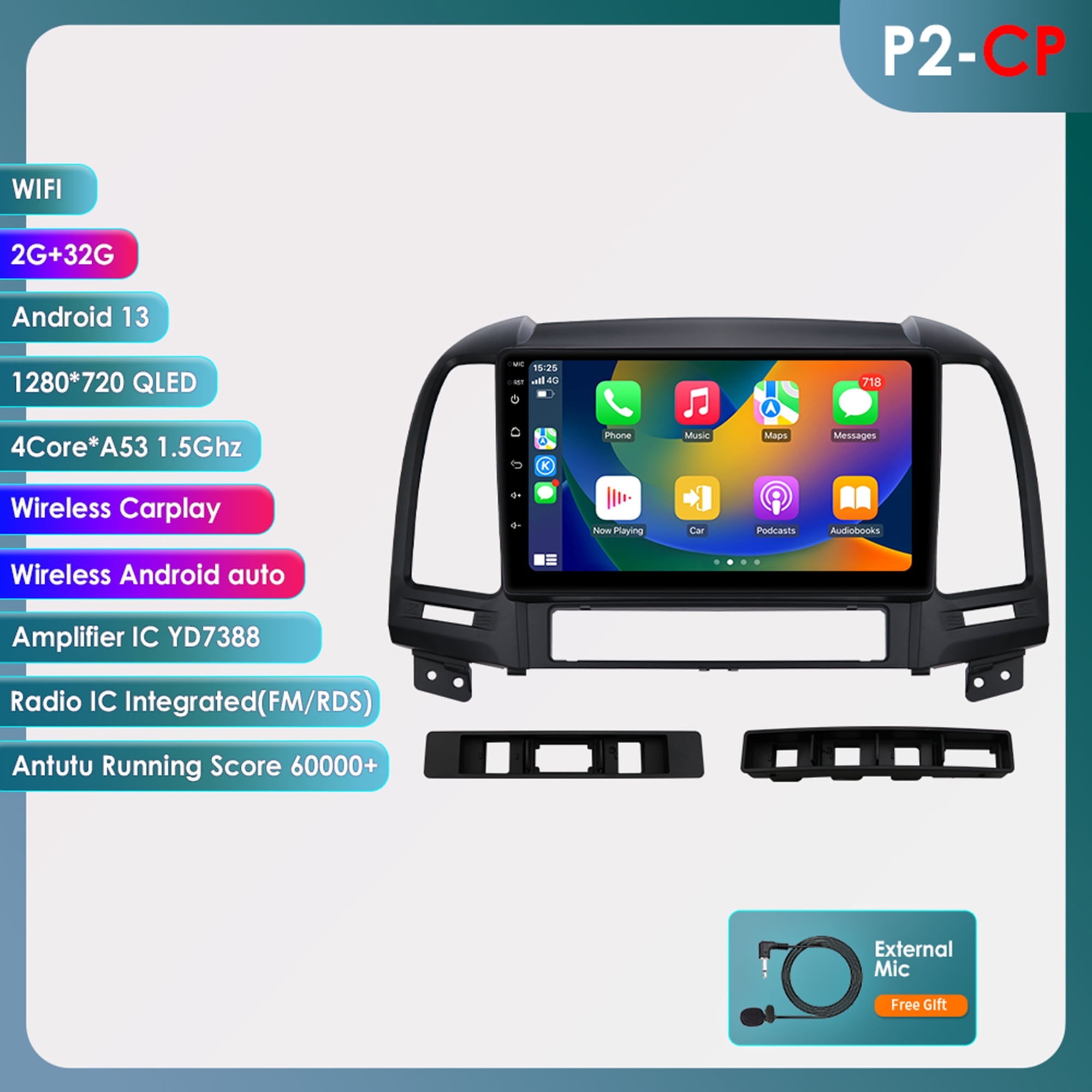 Bluetooth Android 13 Apple Carplay 2+32GB Wifi RDS Car Stereo Radio Head Unit Multimedia GPS Navigation Player For Hyundai Santa Fe 2 2006 2007 2008 2009 2010 2011 2012