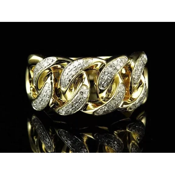 2.00Ct Round Cut Simulated Diamond Curb Anniversary Men's Band Ring 14K Yellow Gold Plated 925 Sterling Silver For Him
