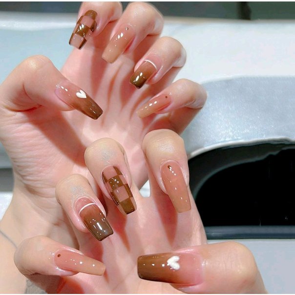 24 Piezas uñas postizas decoración largas con pegamento Naturales 46 estilos Francés