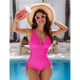 thumbnail image 2 of MORTTIC Women's Mesh V-Neck One-Piece Swimsuit, Tummy Control Swimwear with Adjustable Drawstring, 2 of 6