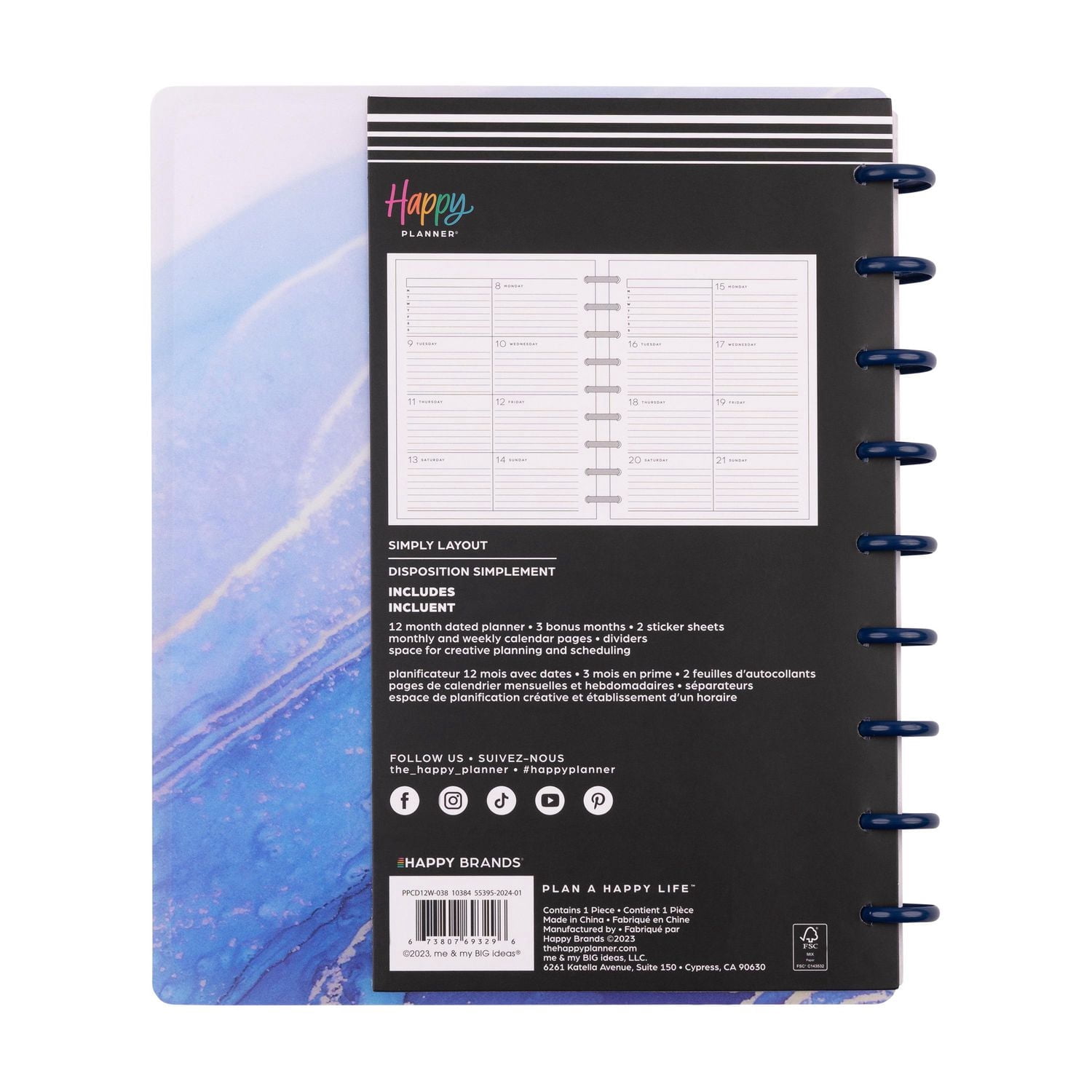 Simply by Happy Planner, New Day New Start Weekly Monthly Planner, Classic 7" x 9.25" Size, July 2024-June 2025