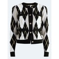 thumbnail image 5 of Free Assembly Women's and Women's Plus Argyle Cardigan Sweater with Puff Sleeves, Midweight, Sizes XS-4X, 5 of 5