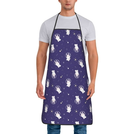

Matuu Astronaut Rabbit for Cooking Apron for Men and Women Adjustable Strap and Waist Ties for Baking Cooking Gardening