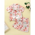 thumbnail image 2 of Qiylii Toddler Girl Floral Silk Pajamas Short Sleeve Button Shirt and Shorts 12M 18M 2Y 3Y 4Y 5Y 6Y Summer Satin Pajamas Set, 2 of 9