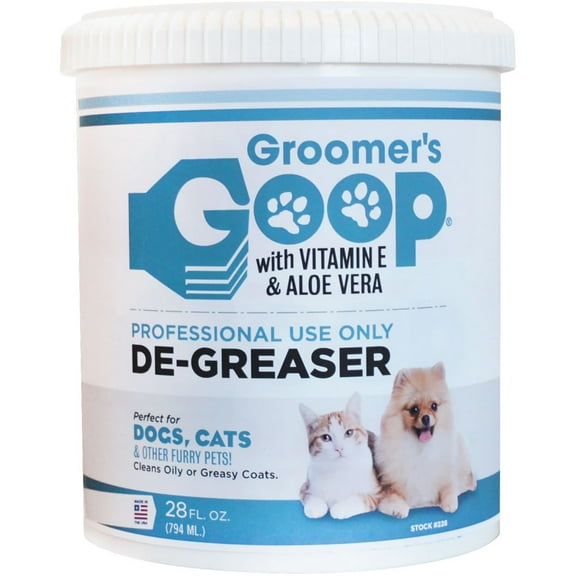 Groomer’s Goop Pre-Bath Pet Degreaser Treatment - Professional Strength Formula Removes Tough Oil & Grime from Dog & Cat Coats, Conditions Skin, Dye-Free - 28 oz Can