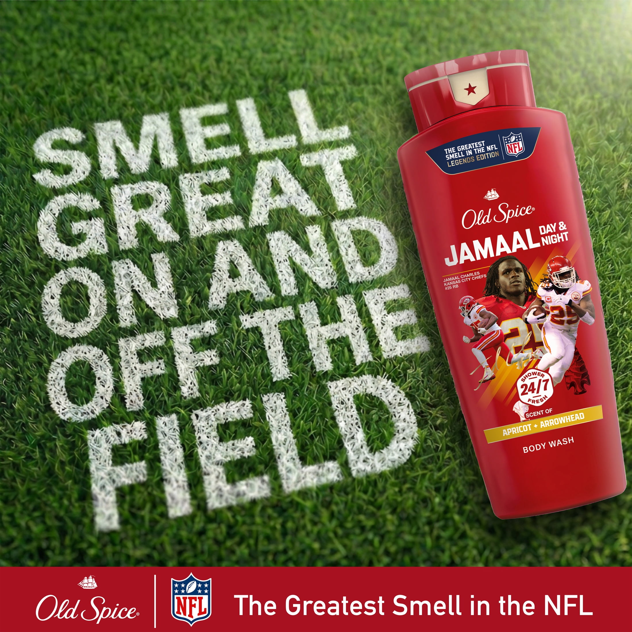 Old Spice Body Wash for Men, NFL Collection, Jamaal Charles, Scent of Apricot + Arrowhead, 24 fl oz