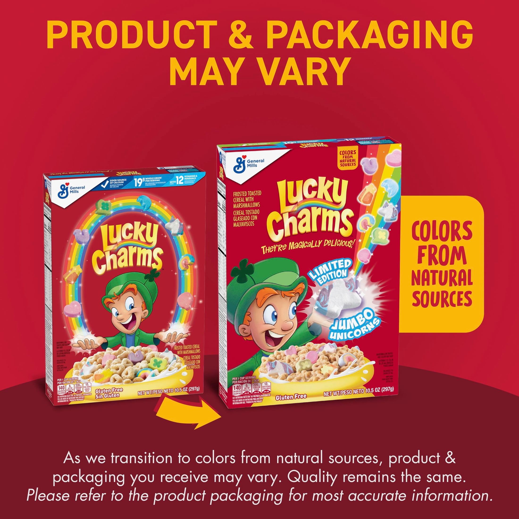 (12 pack) Lucky Charms Gluten Free Cereal with Marshmallows, Kids Breakfast Cereal, 10.5 oz