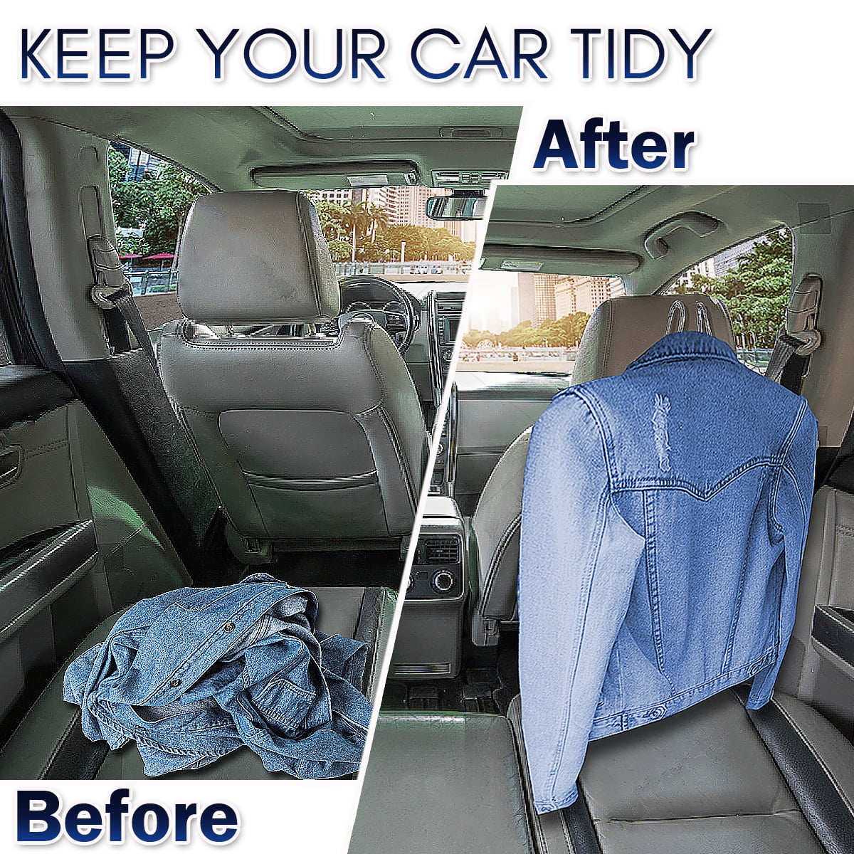 Zone Tech Chrome Car Hanger Vehicle Metal Travel Car Seat Headrest Coat Clothes Suit Hanger with Headrest Restraint Rods