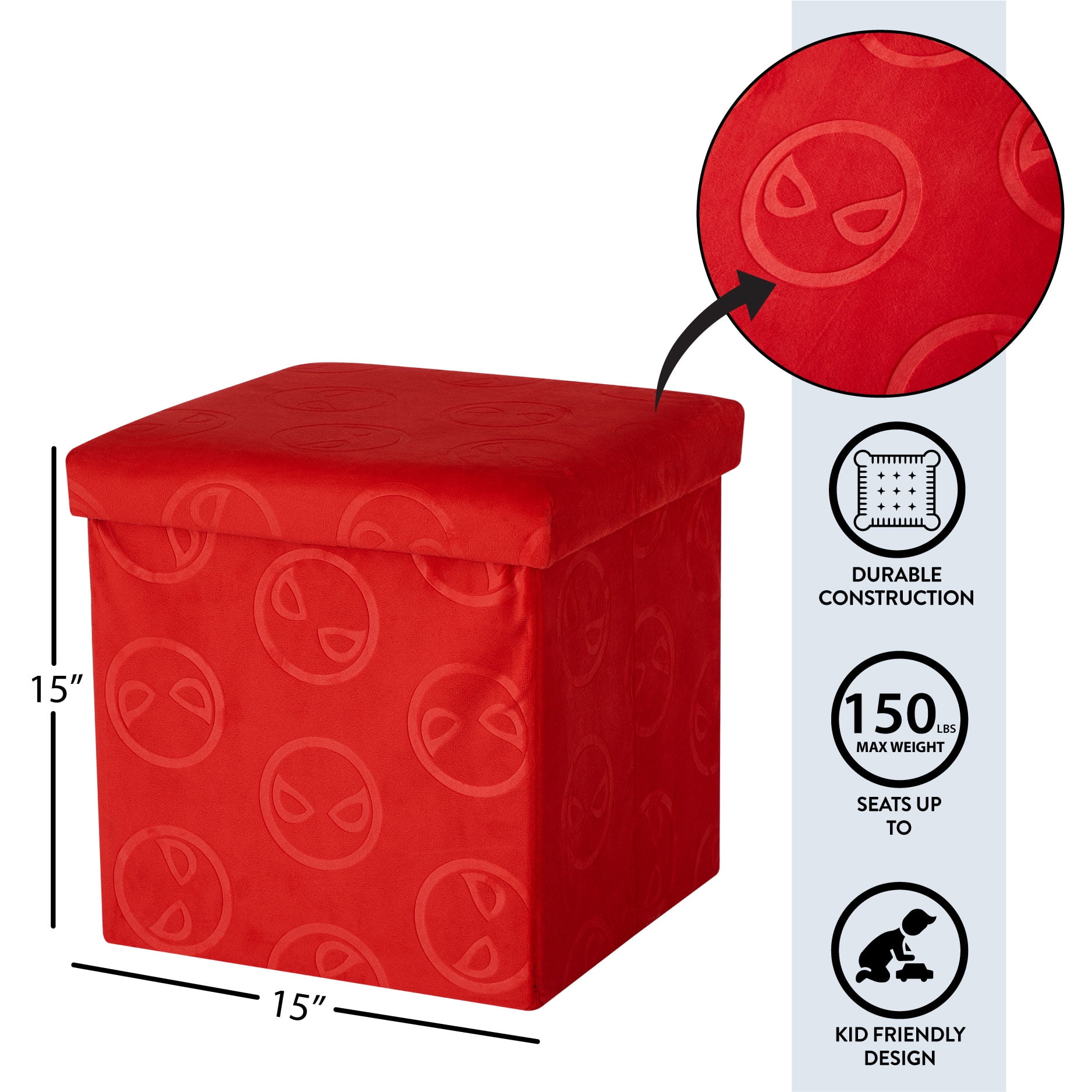 Marvel Spiderman Kids' Embossed Storage Ottoman, Red, 15" x 15" x 15"