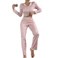 thumbnail image 3 of BRGZLK Womens Cute Long Sleeve Pajama Set Casual Floral Print Ribbed Top and Pants Sleepwear 2 Piece Pjs, 3 of 7