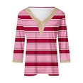 thumbnail image 5 of Olyvenn Ladies Lace Trim Dressy Shirt Casual 3/4 Sleeve Fashion Tshirt Stylish V Neck 2025 Trendy Graphic Print Tops Hot Pink M, 5 of 5