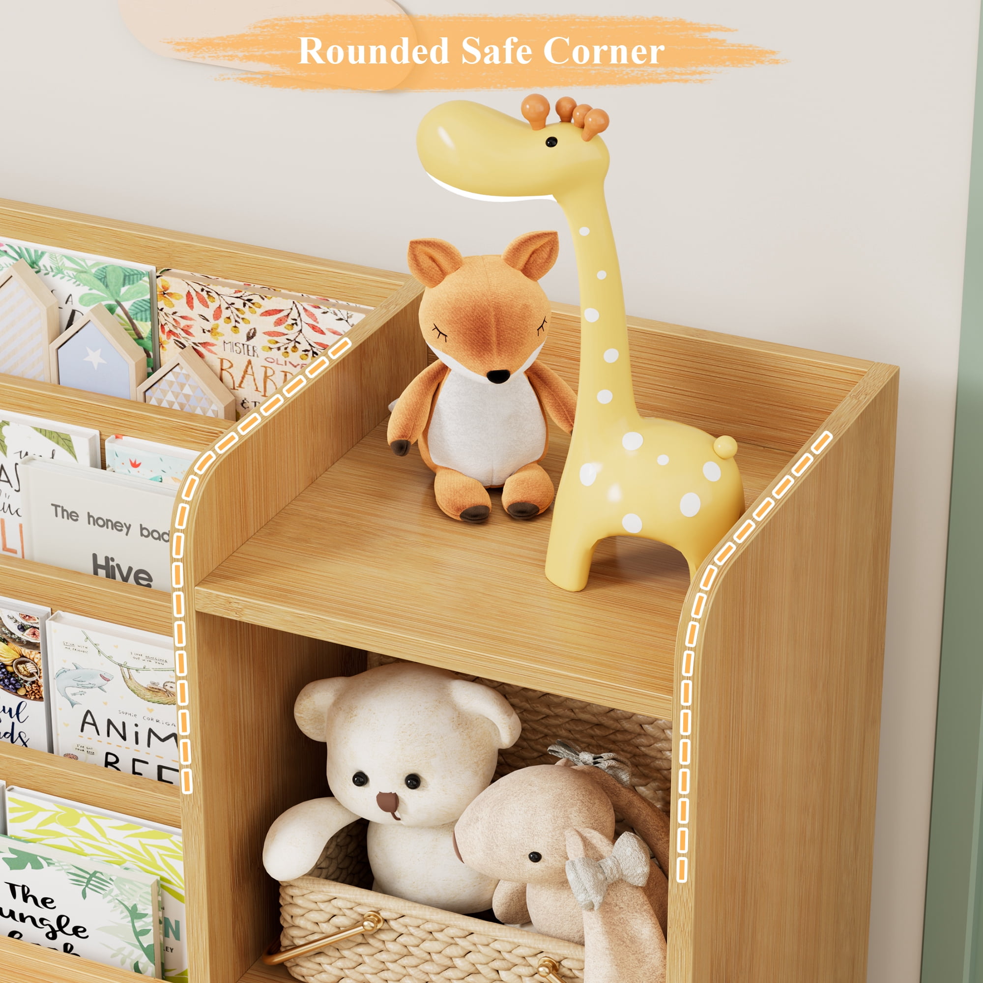 Hiphuta Kids Bookcase Toy Storage Organizer, Wooden Toy Chest for Kids with 6 Removable Toy Boxes, Kids Storage Bookshelf for Bedroom Playroom, Natural