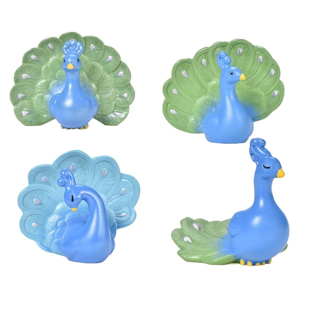 4 figuras de pavo real de resina, estatuas creativas de pavo real, adornos de escritorio para el hogar.