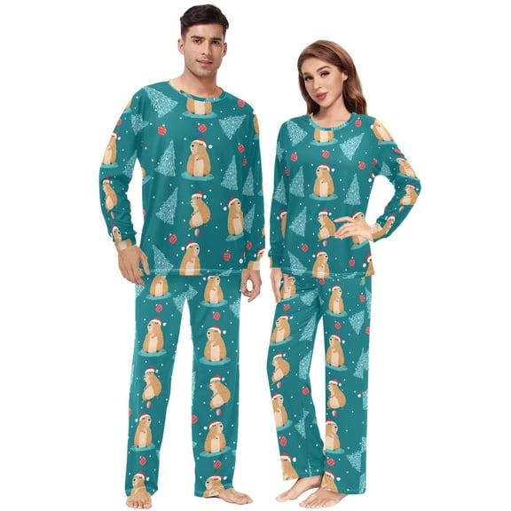 Matching Pajamas for Couples Capybara Christmas His and Hers Pajamas Sets Soft Long Sleeve Sleepwea