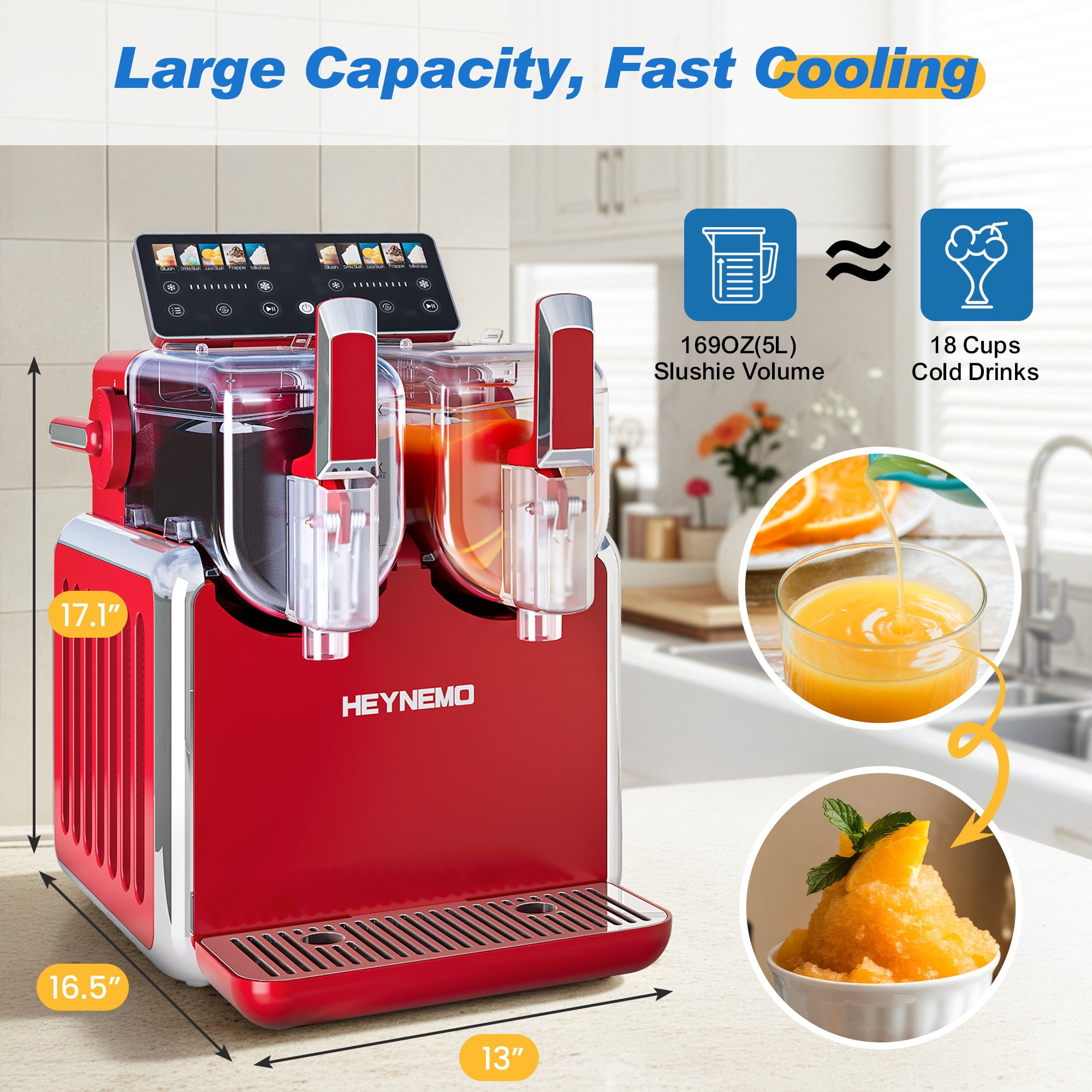 CozyHom Dual-Tank Slush Machine for Home: 169oz Frozen Drink Maker with Rapid Chill Technology, Self-Cleaning System & 5 Drink Modes, Keeps Drinks Frozen up to 12 Hours, ETL Certified,Red