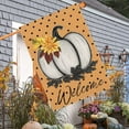 thumbnail image 2 of Welcome Fall Pumpkin House Flag 28x40 Inch Double Sided Orange Black Polka Dot Fall Harvest Autumn Maple Leaf Flower Thanksgiving Farmhouse Outside Decoration Burlap Yard Flag, 2 of 5