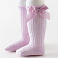 thumbnail image 2 of Posijego Baby Girls Knee High Socks with Bow Hollow Knit Stockings Toddler Girls Summer Cotton Long Socks 0-2 Years, 2 of 3