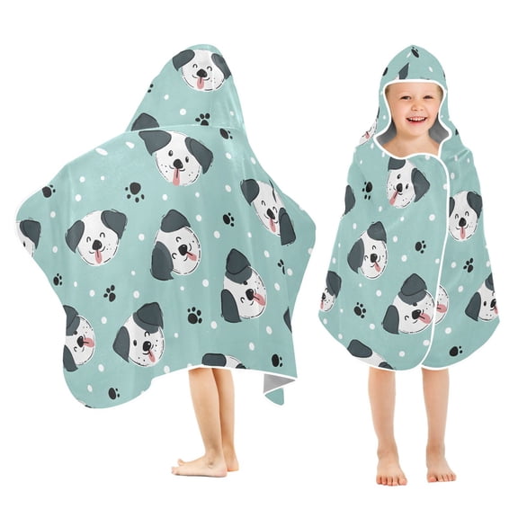 joogoo Dogs Dots Footprint Kids Hooded Beach Towel Baby Bath Towel 23.5"x50"
