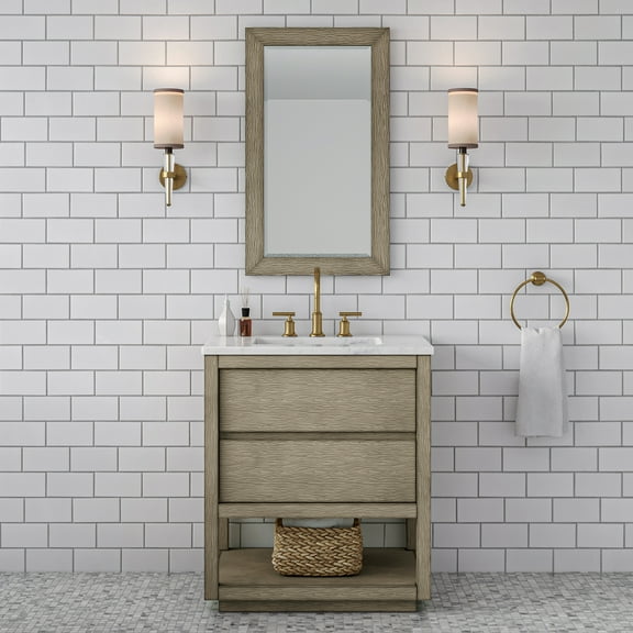 Water Creation Oakman 30" Single Sink Bath Vanity with Gold Faucet in Gray Oak