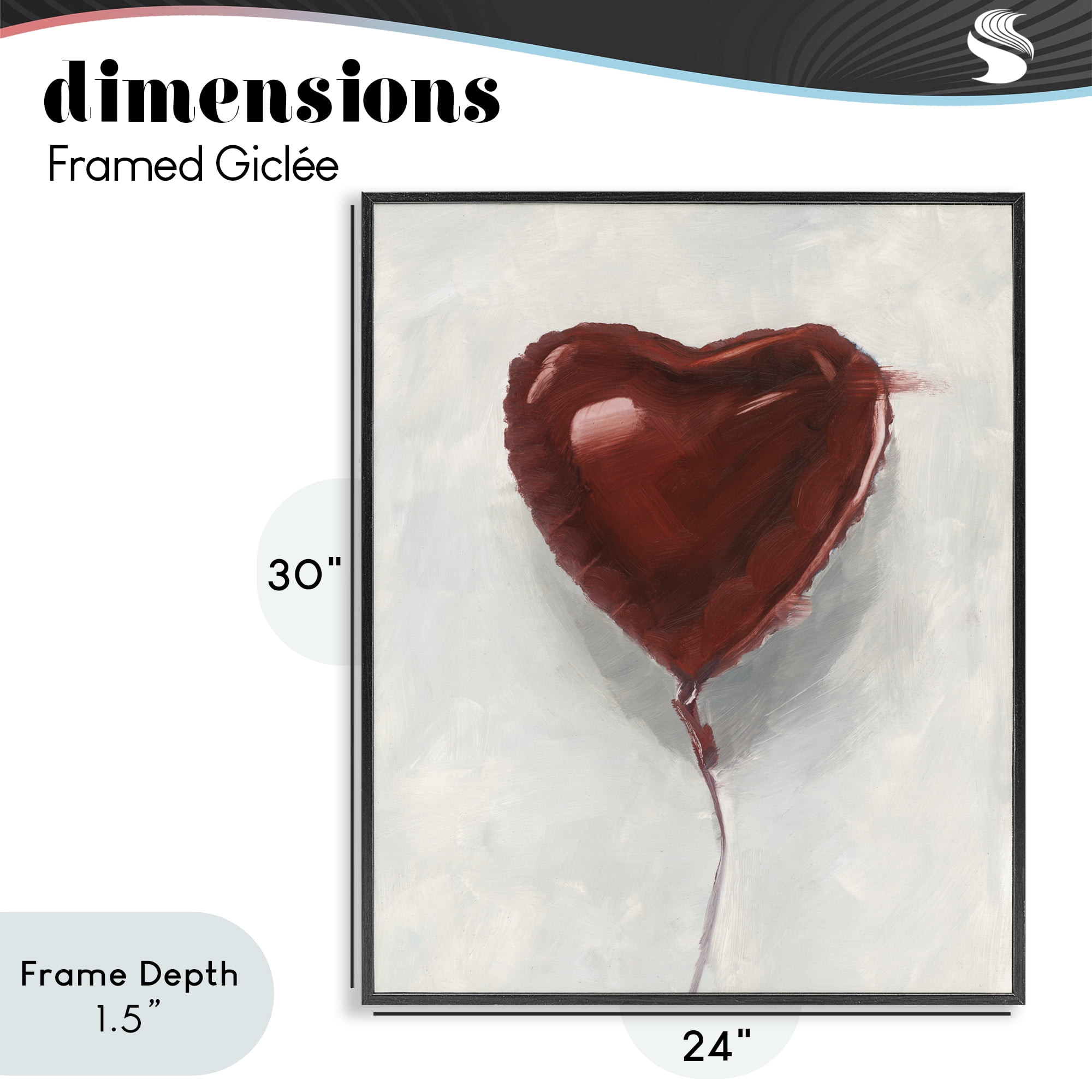 Stupell Industries Heart Shaped Balloon Black Framed Giclee Art, design by Ethan Harper
