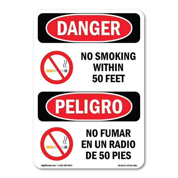OSHA Danger Sign - No Smoking Within 50 Feet Bilingual | Plastic Sign | Protect Your Business, Construction Site, Warehouse & Shop Area |  Made in The USA