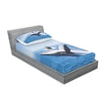 thumbnail image 3 of Animal Bedding Set with Sheet & Covers, Jumping Dolphin and Surfer Sea Animal Fish Summer Sports Shore Cityscape Background, Printed Bedroom Decor 2 Shams, 4 Sizes, Blue White, by Ambesonne, 3 of 3