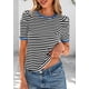 thumbnail image 5 of Camiseta PRETTYGARDEN para mujer, color bloque de colores, a rayas, color negro, 5 of 9