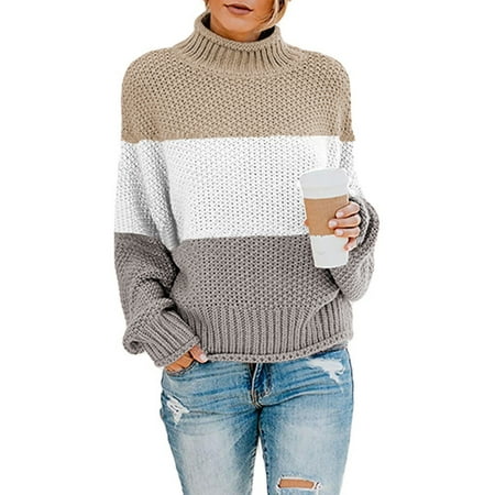 Sidefeel Women's Chunky Knit Long Sleeve Pullover Shirts Turtleneck Sweater Loose Casual Lounge Tops M 8-10