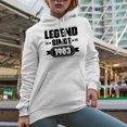 thumbnail image 2 of Legend Since 1983, 80s Birthday Celebrant, White Hooded Sweatshirt or Hoodie, Small, 2 of 5