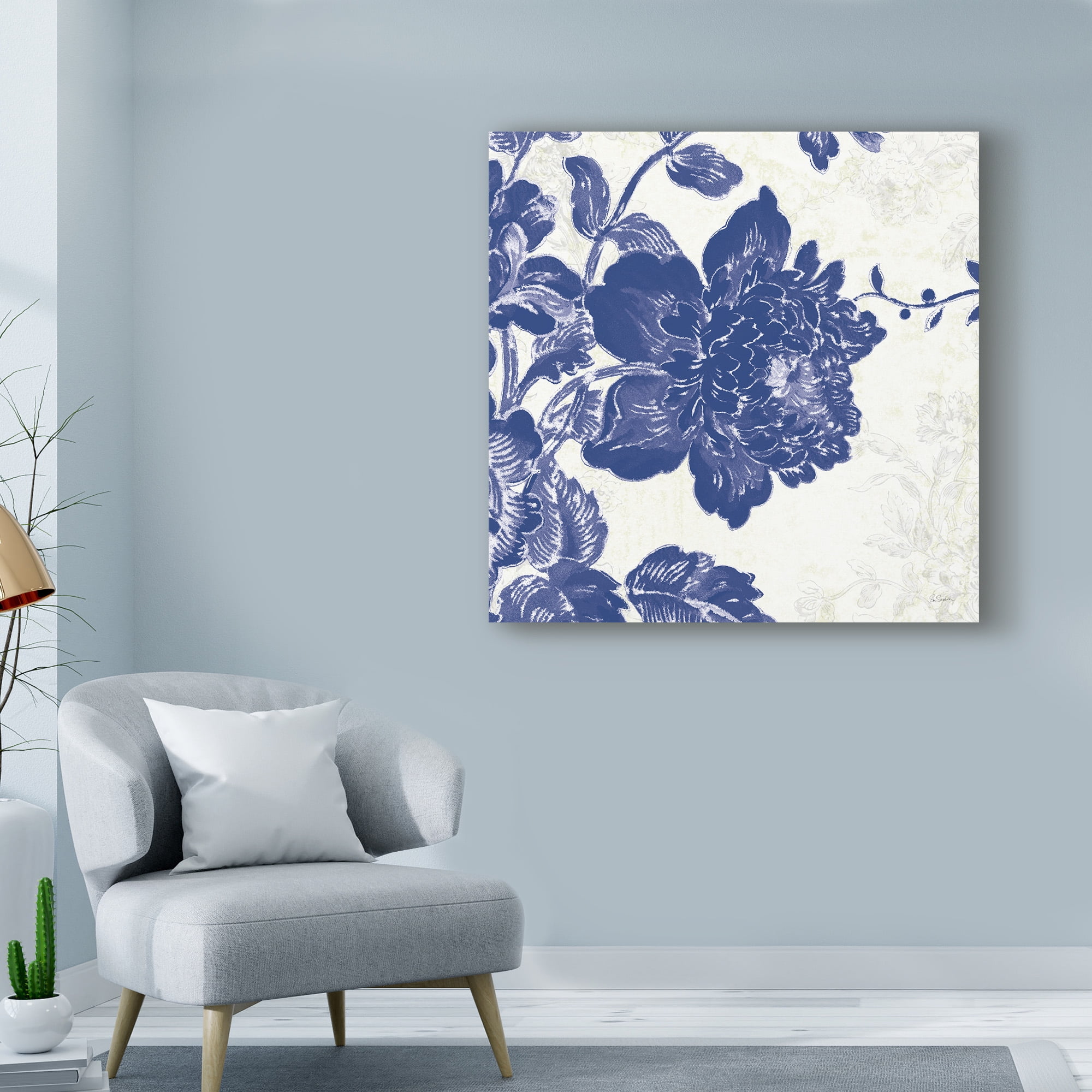 Trademark Fine Art 'Toile Roses IV Indigo' Canvas Art by Sue Schlabach