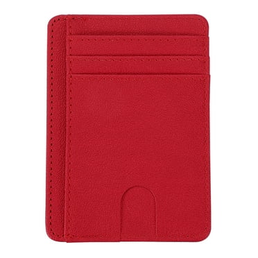 Uxcell Minimalist Slim Wallet Leather Front Pocket RFID Blocking Wallet Credit Card Holder Red