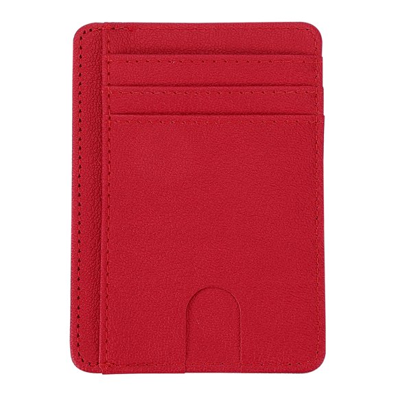 Billetera delgada minimalista de cuero para el bolsillo frontal con bloqueo RFID, soporte para tarjetas de crédito, roja